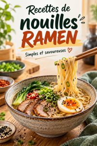 Bol de nouilles ramen colorées avec des légumes et une protéine pour un repas enfantin.