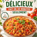 Un plat de riz mexicain coloré, prêt en 30 minutes, servi dans une assiette.