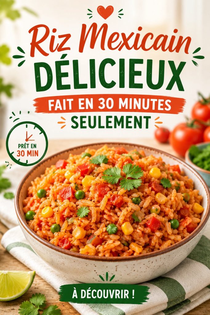 Un plat de riz mexicain coloré, prêt en 30 minutes, servi dans une assiette.