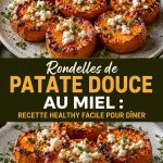 Rondelles de patate douce au miel sur une assiette, prêtes à être dégustées.