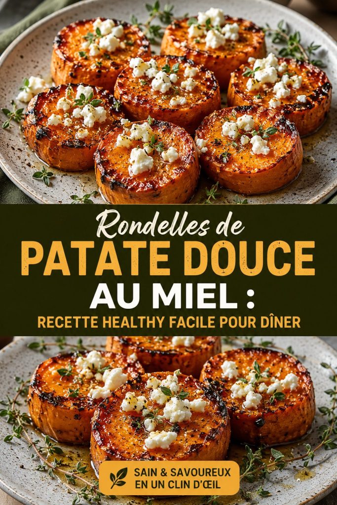 Rondelles de patate douce au miel sur une assiette, prêtes à être dégustées.