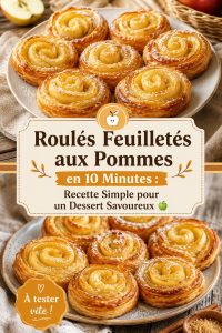 Roulés feuilletés aux pommes sur une assiette, dessert simple et rapide à préparer