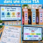 Enseignant mettant en place une routine matinale pour les enfants autistes en classe.