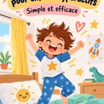 Enfant souriant en train de suivre une routine matinale avec un tableau visuel.