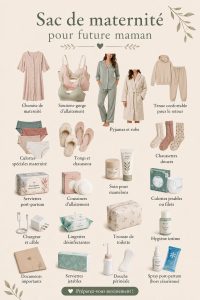 Sac d'hôpital préparé pour une future maman avec des essentiels de maternité.