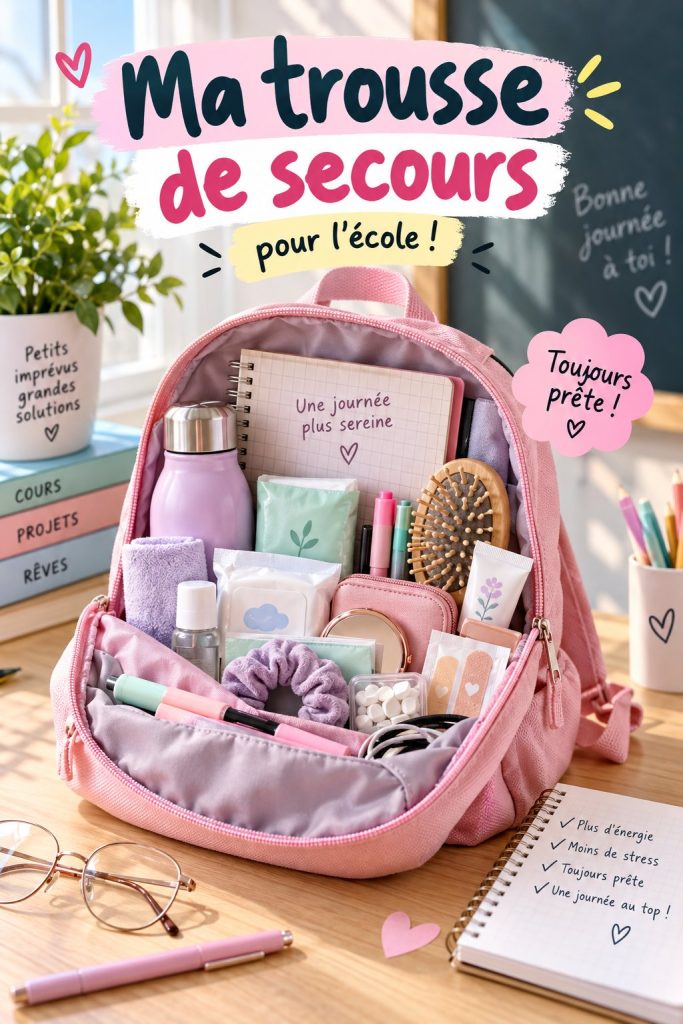 Sac d'urgence pour l'école rempli d'essentiels