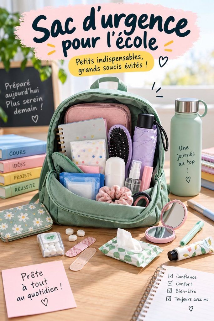 Sac d'urgence pour l'école avec des fournitures essentielles