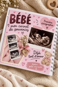 Scrapbook rempli de souvenirs de la première échographie d'un bébé