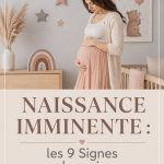 Image illustrant une femme enceinte heureuse qui ressent les premiers signes de l'accouchement.