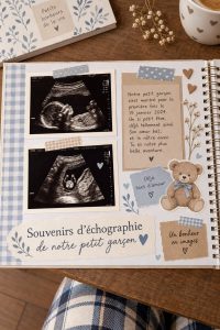 Album photo créatif avec des souvenirs d'échographie de bébé