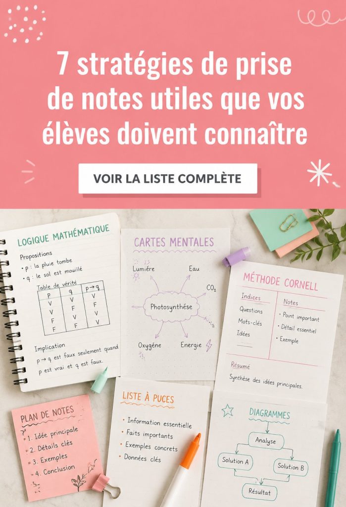 Un étudiant prenant des notes dans un carnet pendant un cours.