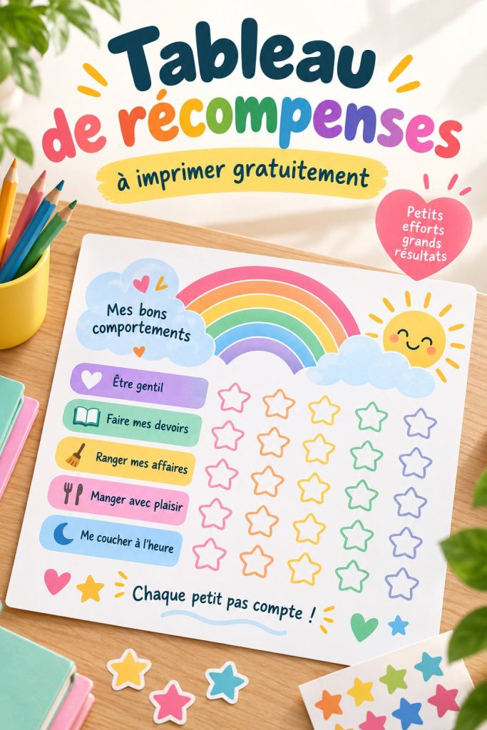 Tableau de récompenses coloré pour enfants avec des stickers