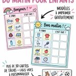 Tableau coloré de routine matinale pour enfants affiché sur un mur de chambre d'enfant.