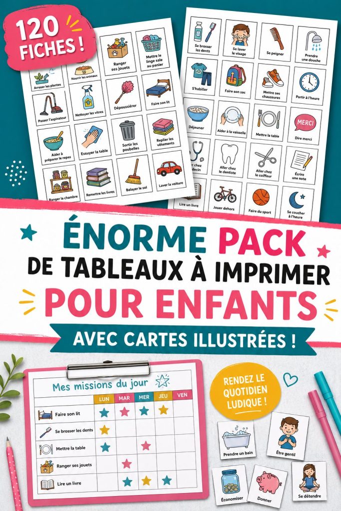 Tableaux éducatifs imprimables colorés pour l'apprentissage des enfants
