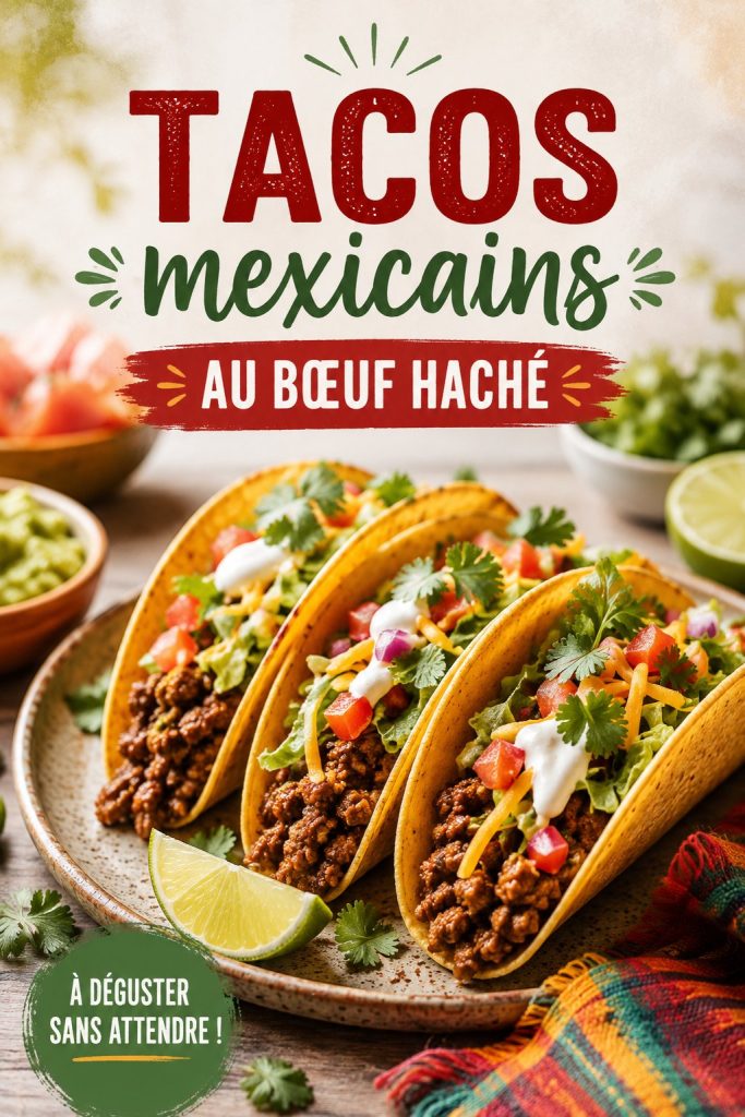 Tacos mexicains au bœuf haché garnis de légumes frais