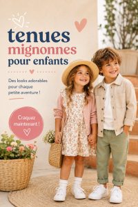 Ensemble de tenues mignonnes pour enfants montrant des styles colorés et modernes.