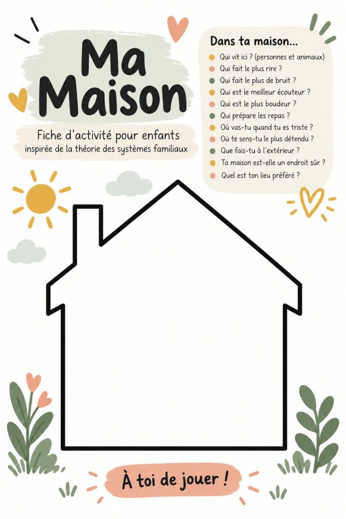 Fiche de thérapie pour enfants, illustrée, prête à être imprimée.