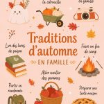 Famille réunie autour d'une table extérieure décorée pour l'automne