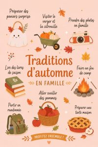 Famille réunie autour d'une table extérieure décorée pour l'automne