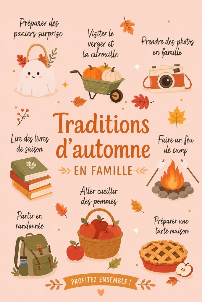 Famille réunie autour d'une table extérieure décorée pour l'automne