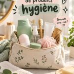 Trousse d'hygiène colorée avec des produits de soin pour mamans actives