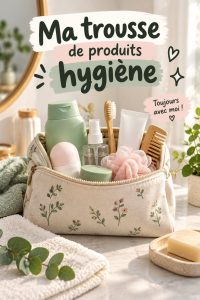 Trousse d'hygiène colorée avec des produits de soin pour mamans actives