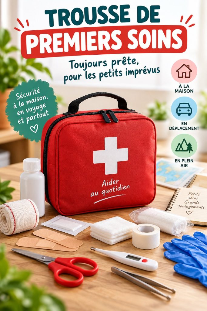 Trousse de premiers soins bien organisée avec des essentiels de secours.