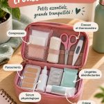 Trousse de secours ouverte montrant des articles essentiels pour mamans