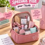 Trousse de secours colorée préparée pour l'école d'une fille.