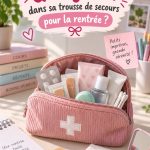 Trousse de secours colorée préparée pour la rentrée scolaire.