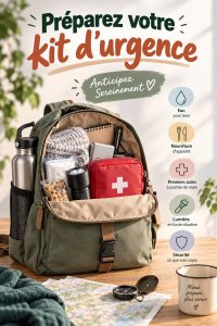 Trousse d'urgence soigneusement préparée avec des essentiels