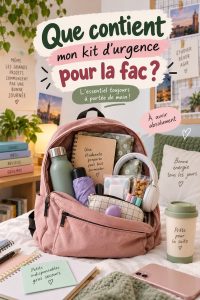 Trousse d'urgence étudiante remplie d'essentiels pratiques
