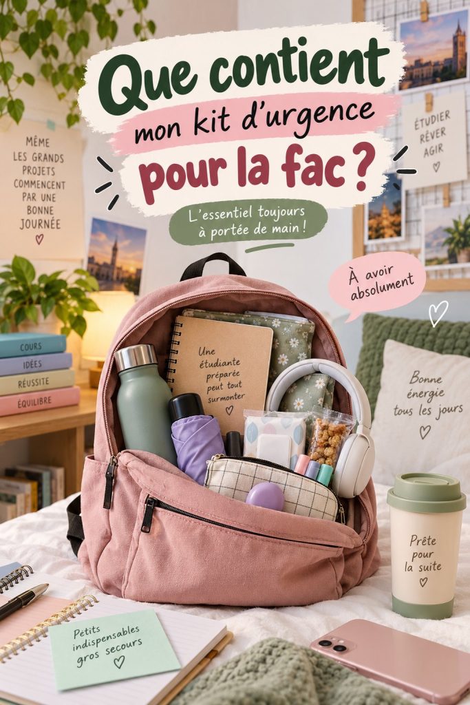 Trousse d'urgence étudiante remplie d'essentiels pratiques