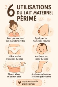 Photo d'une maman utilisant du lait maternel périmé pour des soins de peau