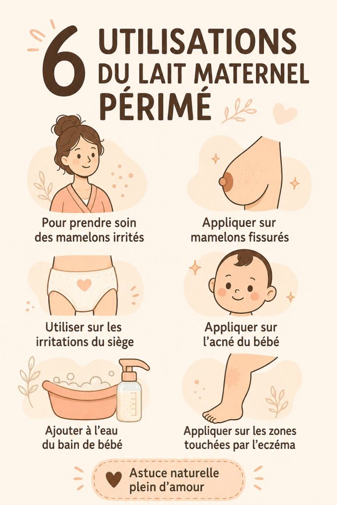 Photo d'une maman utilisant du lait maternel périmé pour des soins de peau