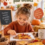 Enfants engagés dans une activité créative d'automne à l'extérieur.