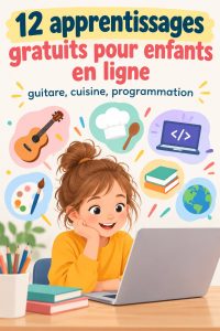 Enfants utilisant un ordinateur pour apprendre en ligne des compétences variées.
