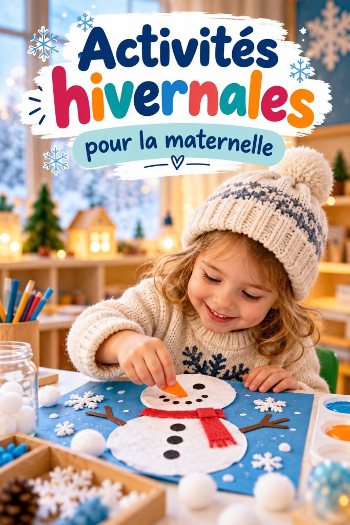 Enfants jouant ensemble à des activités hivernales en maternelle.
