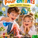 Un parent et son enfant réalisant une expérience scientifique ensemble à la table de la cuisine.