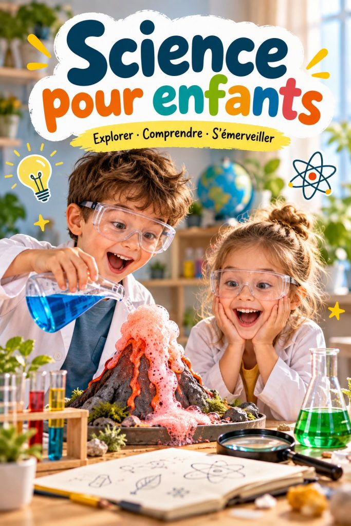 Un parent et son enfant réalisant une expérience scientifique ensemble à la table de la cuisine.