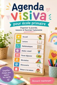 Un enfant utilisant un agenda visuel coloré pour organiser ses activités scolaires