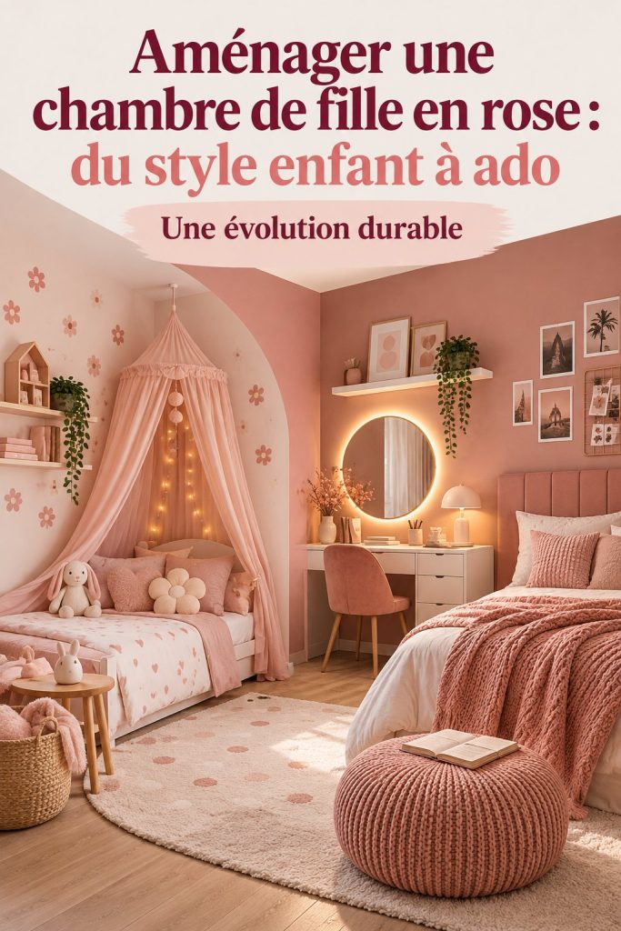 Chambre de fille en rose moderne, mariage de confort et style contemporain.