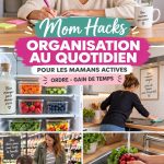 Une maman avec ses enfants dans un environnement organisé et serein.