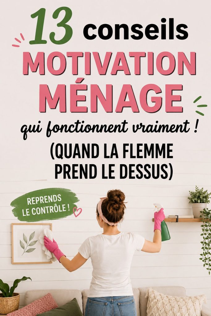 Femme souriante en train de nettoyer sa maison, motivation au quotidien.
