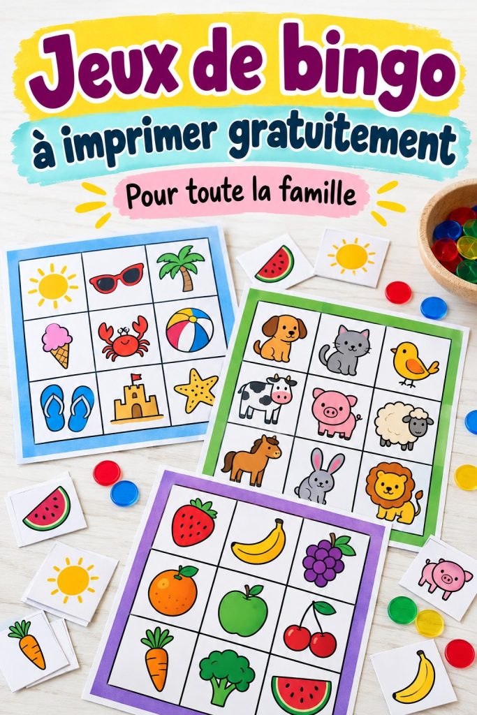 Un modèle de bingo imprimable pour enfants avec des images colorées et ludiques
