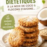 Biscuits diététiques à la noix de coco et flocons d'avoine, présentés sur une assiette blanche.