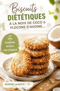 Biscuits diététiques à la noix de coco et flocons d'avoine, présentés sur une assiette blanche.