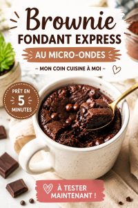 Brownie fondant au chocolat préparé au micro-ondes, idéal pour le goûter des enfants.