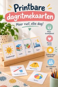 Exemple de cartes de routine imprimables pour enfants sur une table en bois.
