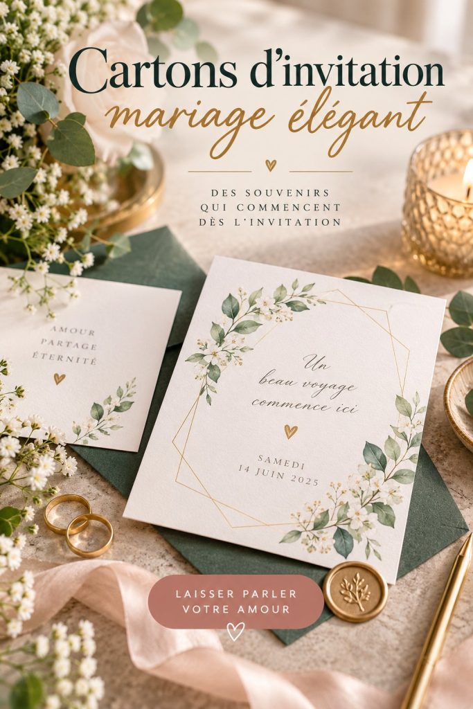 Un exemple de carton d'invitation mariage élégant avec un design floral raffiné.